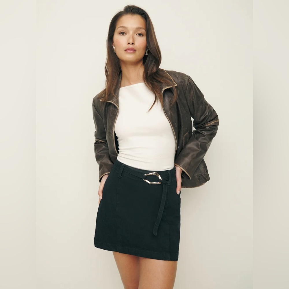 Reformation Tatiana Belted Denim Mini Skirt Vana - Size 25